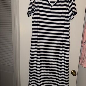 Black and White Striped V-Neck Dress
